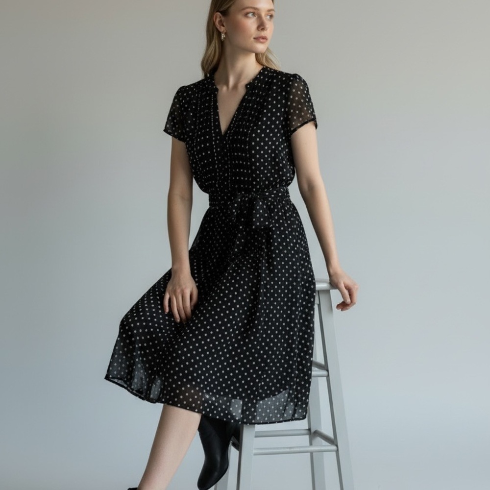 MSK Black and White Polka Dot Midi Dress